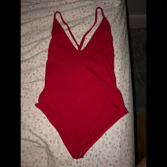 Forever 21 Tops - Red Plunging Neck Bodysuit